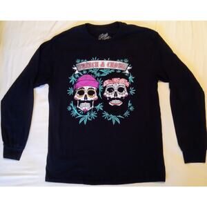Cheech Chong Día de los Muertos Long Sleeve Black Tee Weed Shirt 420 SZ M